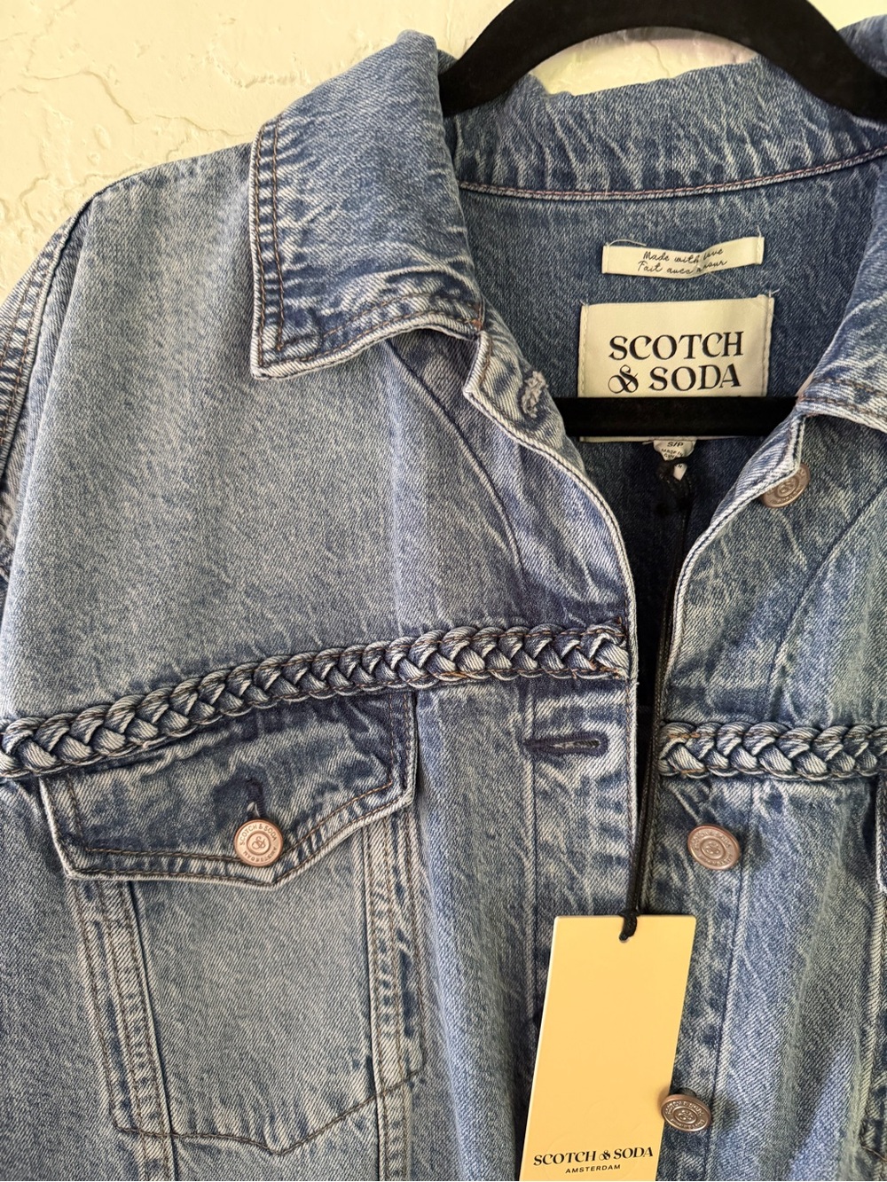 BNWT Scotch & Soda Light Blue Braided-Trim Denim Jacket - Picture 4 of 11